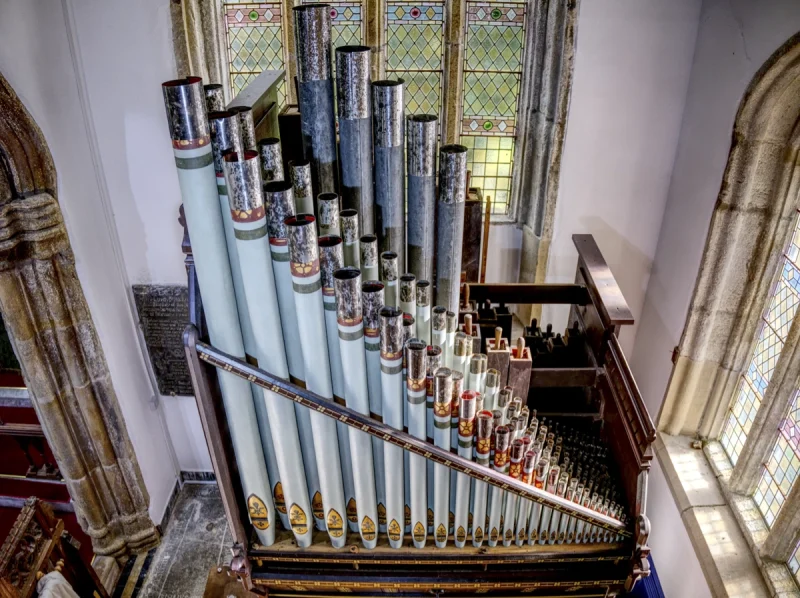 Organ from above – St Thomas of Canterbury Church, Northlew Devon