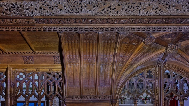 Rood screen left – St Thomas of Canterbury Church, Northlew Devon